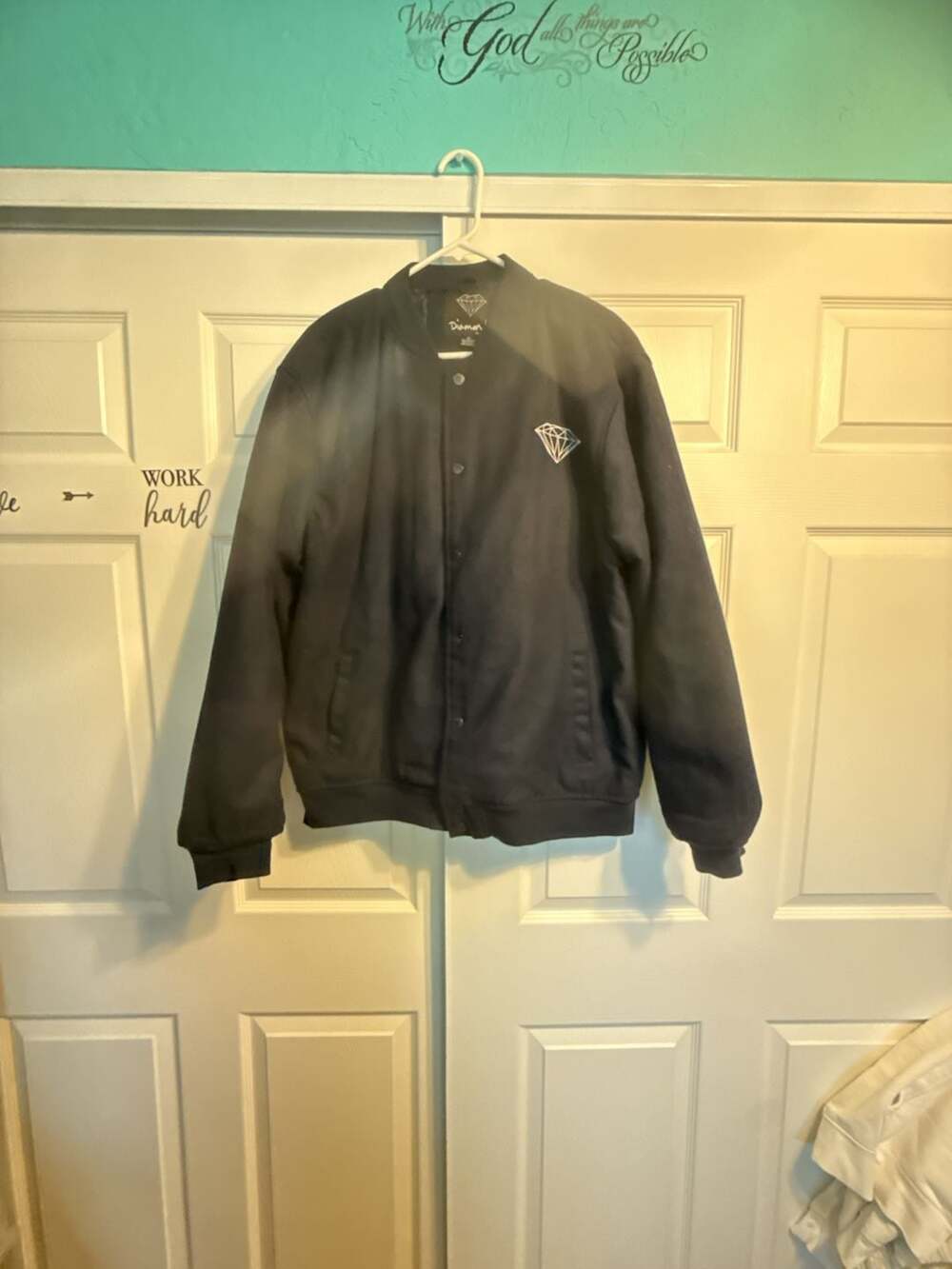 Diamond Supply Co. Black Snap Closure Varsity Bomber Jacket XL